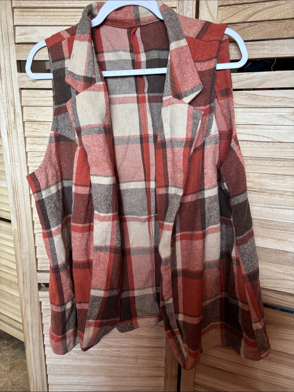 SHEIN Curve Rust and Brown Plaid Flannel Open Vest 2X
